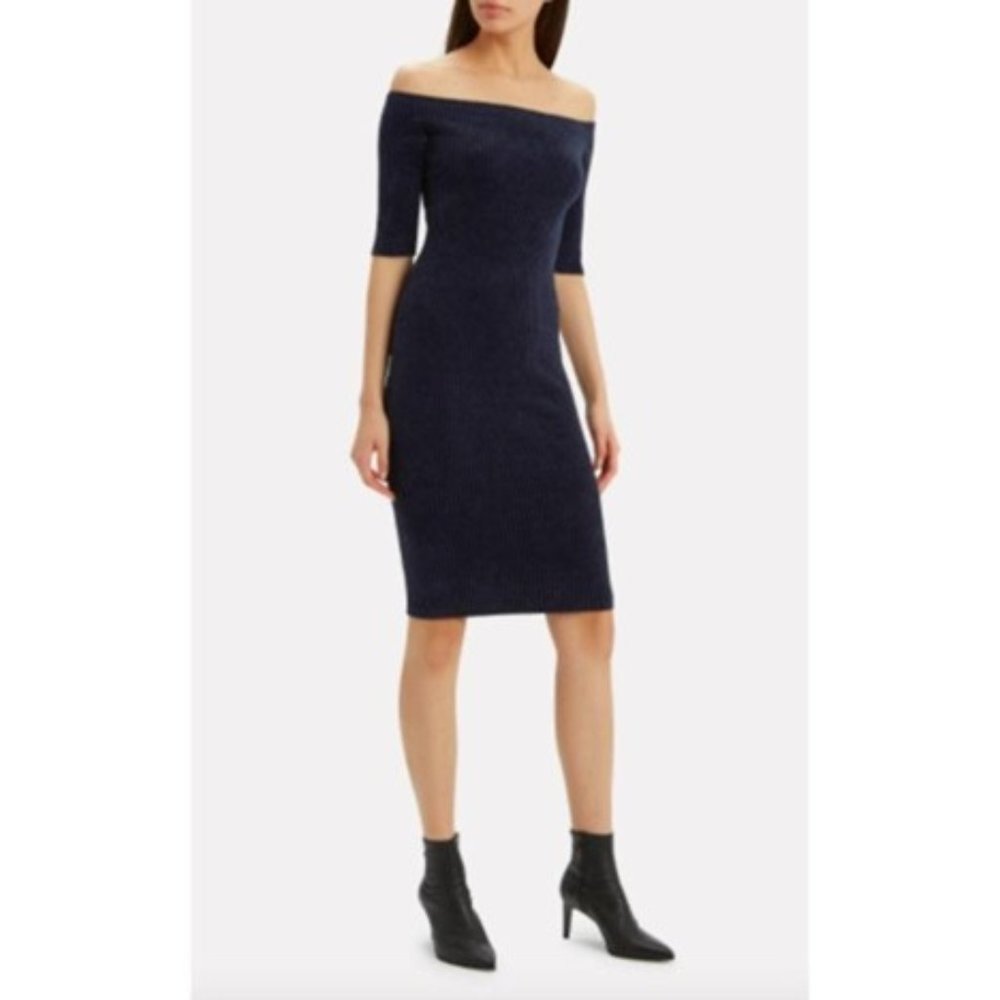 Helmut Lang Velveteen Off Shoulder Bodycon Dress